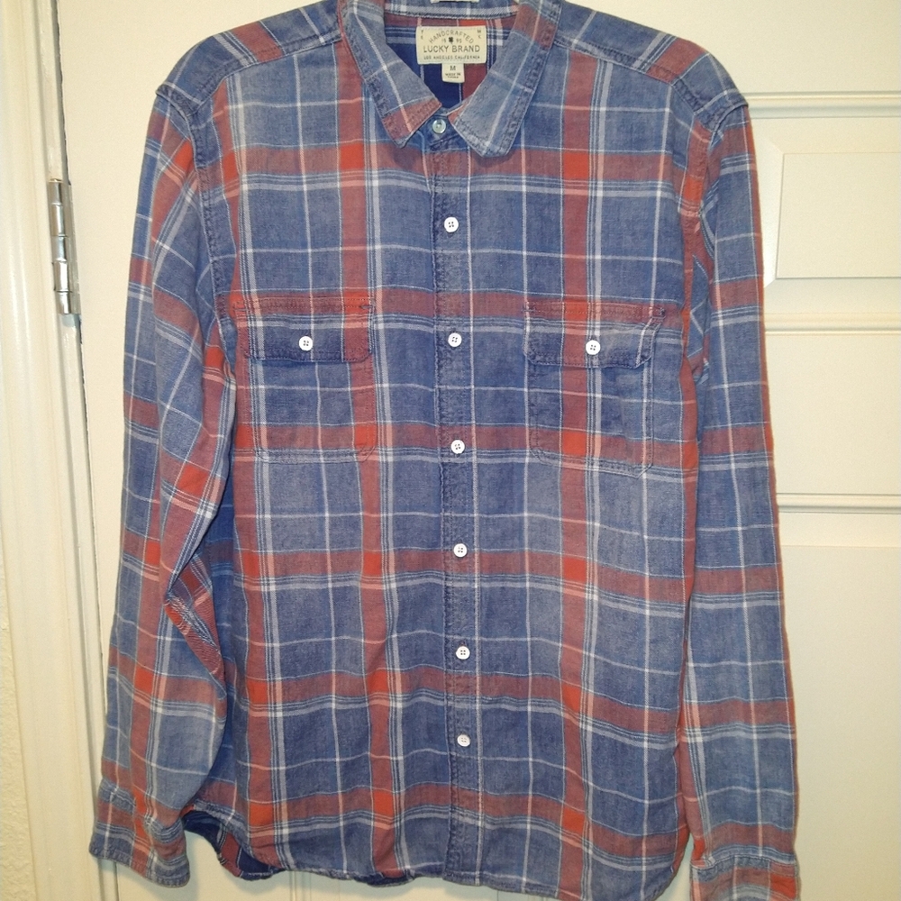 Lucky Brand Classic Fit Plaid Long Sleeve Button Up Shirt Men's sz Medium.